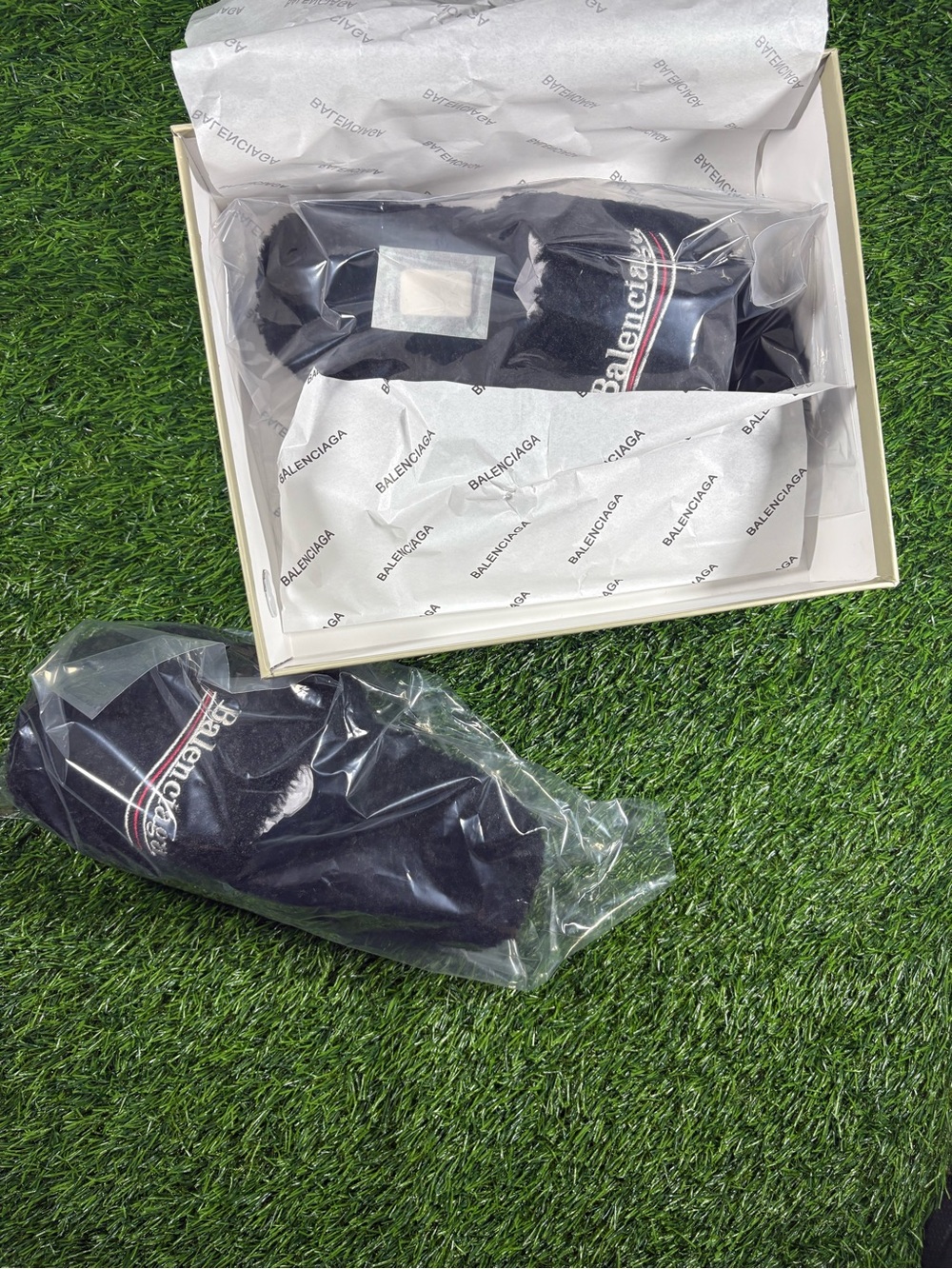 Balenciaga Black Socks with White & Red Logo - Picture 2 of 2